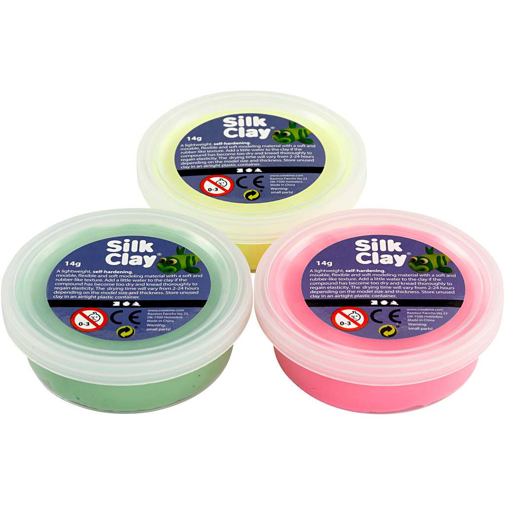 Silk Clay lys grøn neon gul og neon pink - 3 x 14 gram