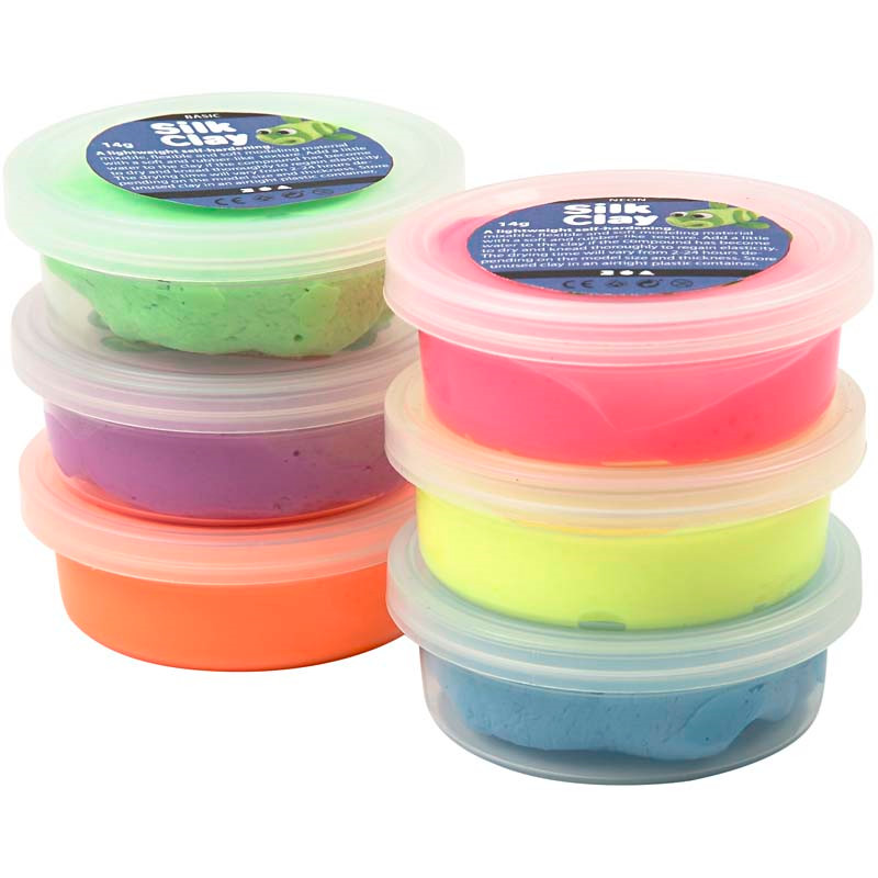 Silk Clay assorteret farver neon - 6 x 14 gram