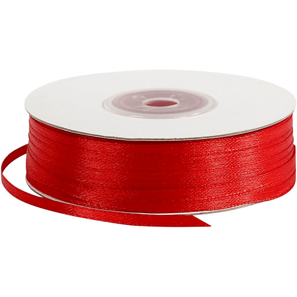 Satinbånd - Rød 3 mm - 100 m