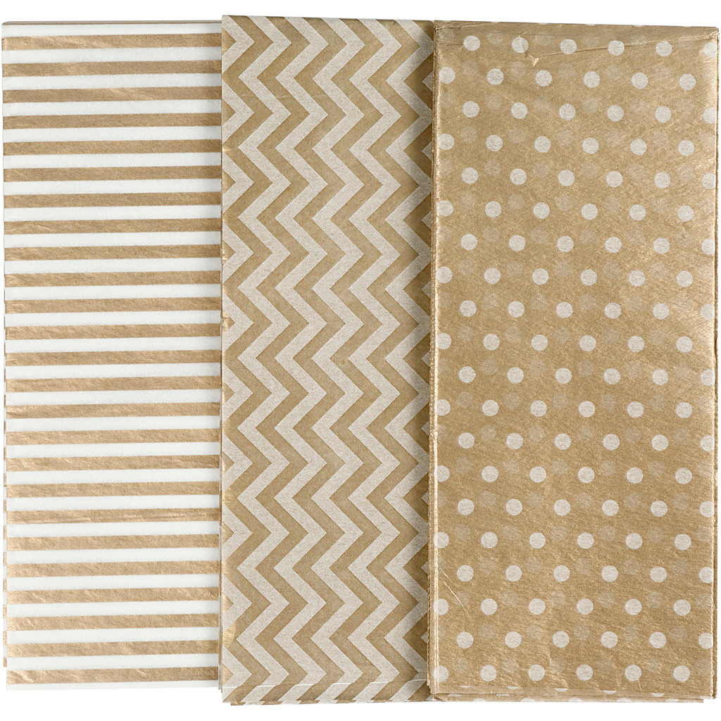 Silkepapir, ark 50x70 cm, 17 g, guld, 6ark