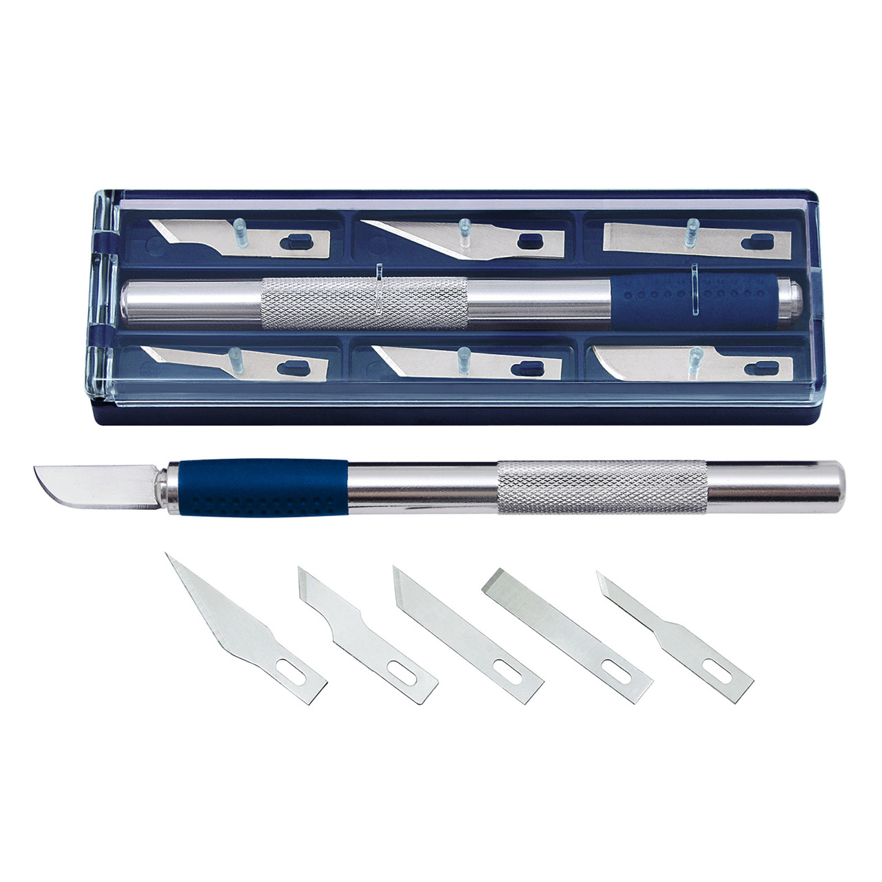Skalpelsæt - Wedo med kniv og 6 blade - Aluminium/gummi - 13,8x4,2x1,8 cm