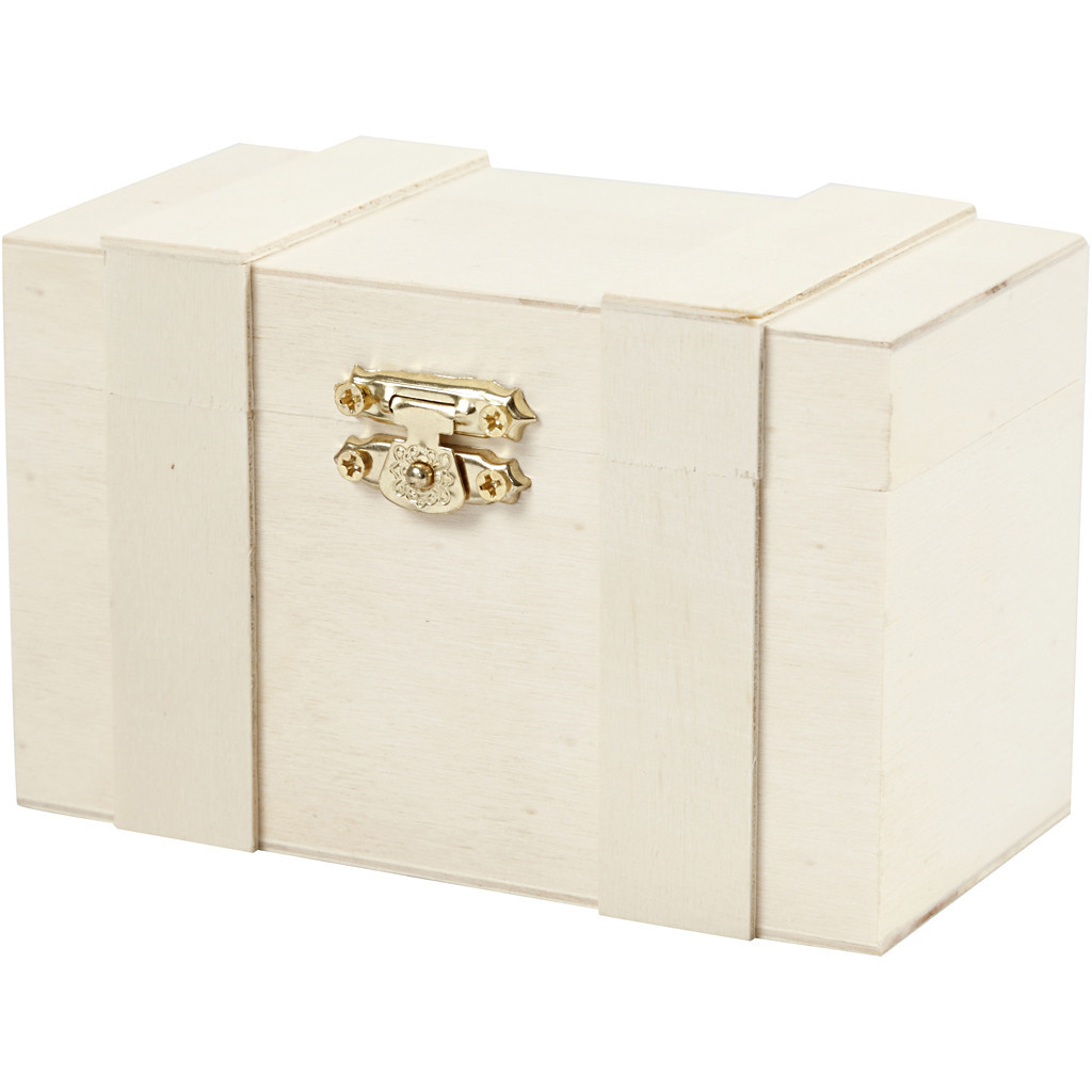Skattekiste – krydsfiner – 12 x 6 cm – med metallås