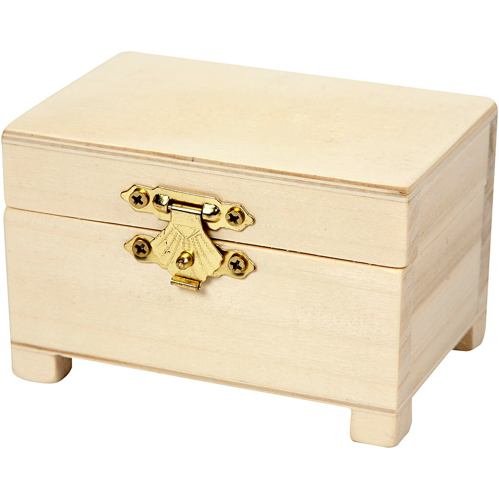Skattekiste - Til børn - 6x9x6 cm - Kejsertræ - Med metalbeslag