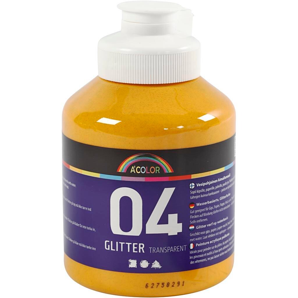 Akrylmaling glitter varm gul 500 ml