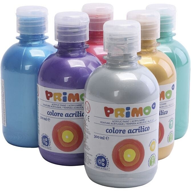 Skole akrylmaling metallic, ass. farver, 6x500 ml