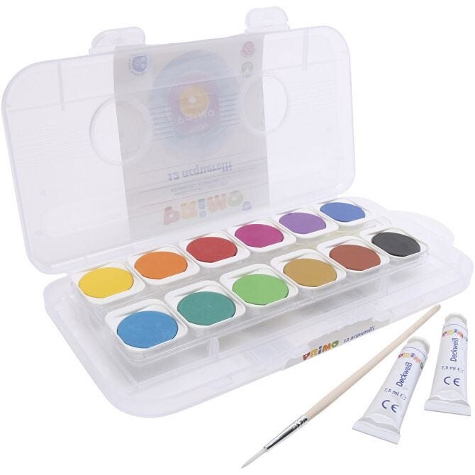 Vandfarver Skole tempera ass. farver diam 30 mm 12 stk|1 pk