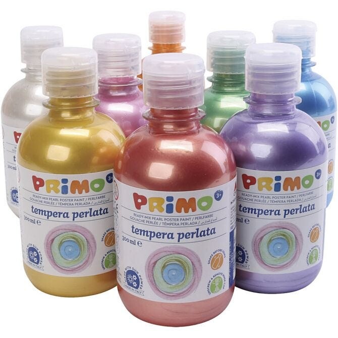 Temperamaling - PRIMO Perlemor - 8 ass. farver x 300 ml - Skolesæt