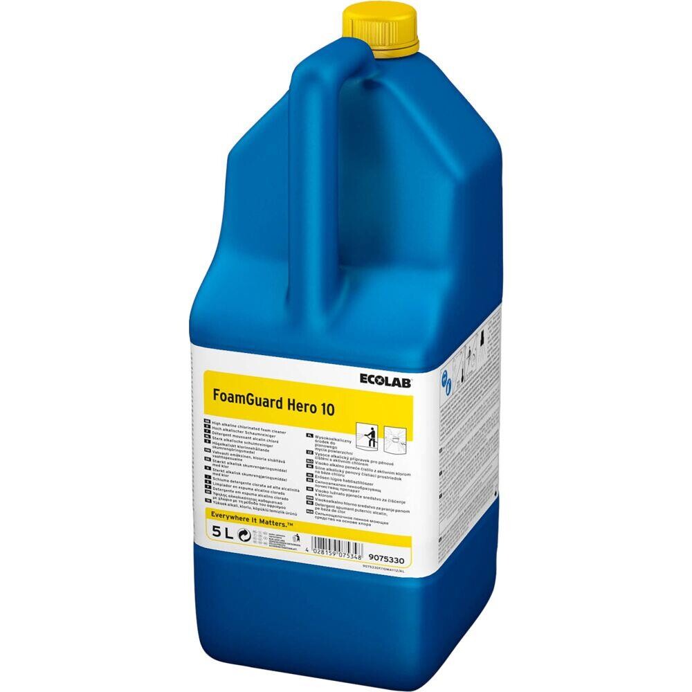 Skumrengøring - Ecolab FoamGuard Hero 10 - Alkalisk m. klor - Uden parfume - 5 L - 2 stk