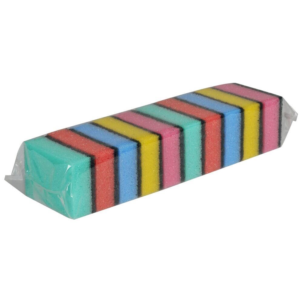 Skuresvamp, 9,1x6x2,9cm, flerfarvet, nylon/polyester/polyether, grov skureeffekt - 10 stk