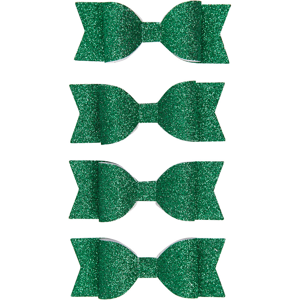Sløjfe størrelse 31 x 85 mm grøn glitter | 4 stk.