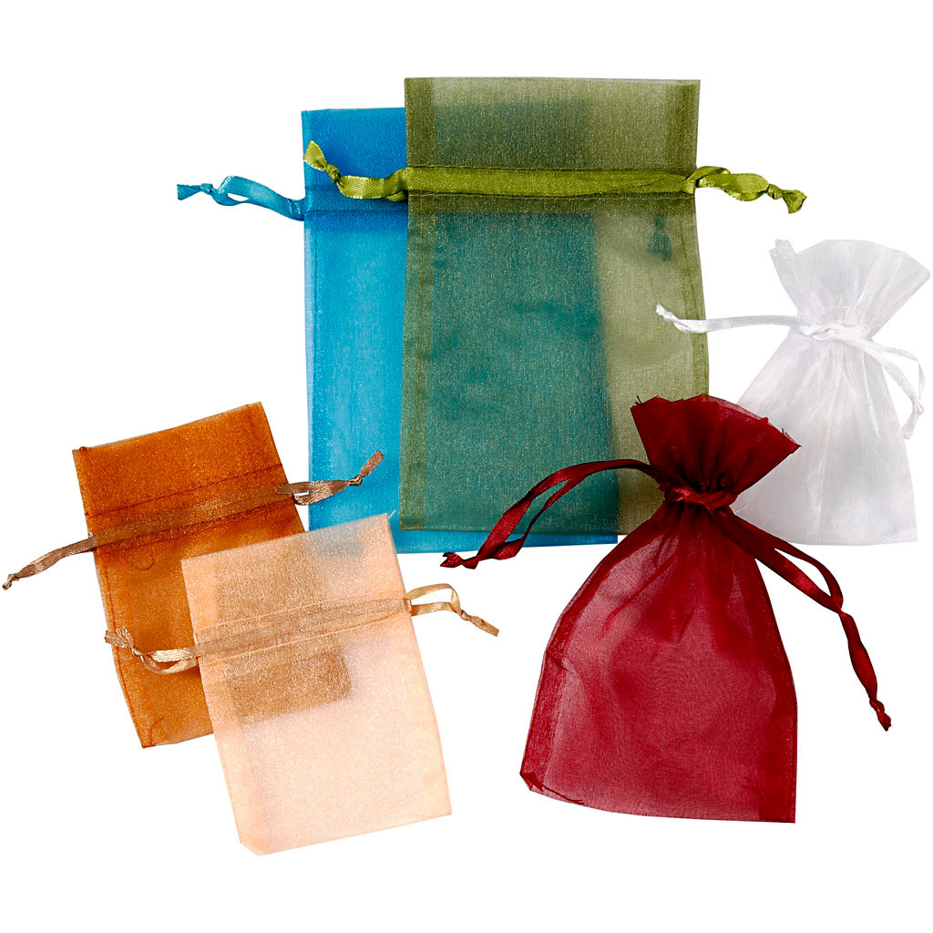 Smykkeposer - Organza 7x10 cm & 10x15 cm - Ass. farver - 30 stk
