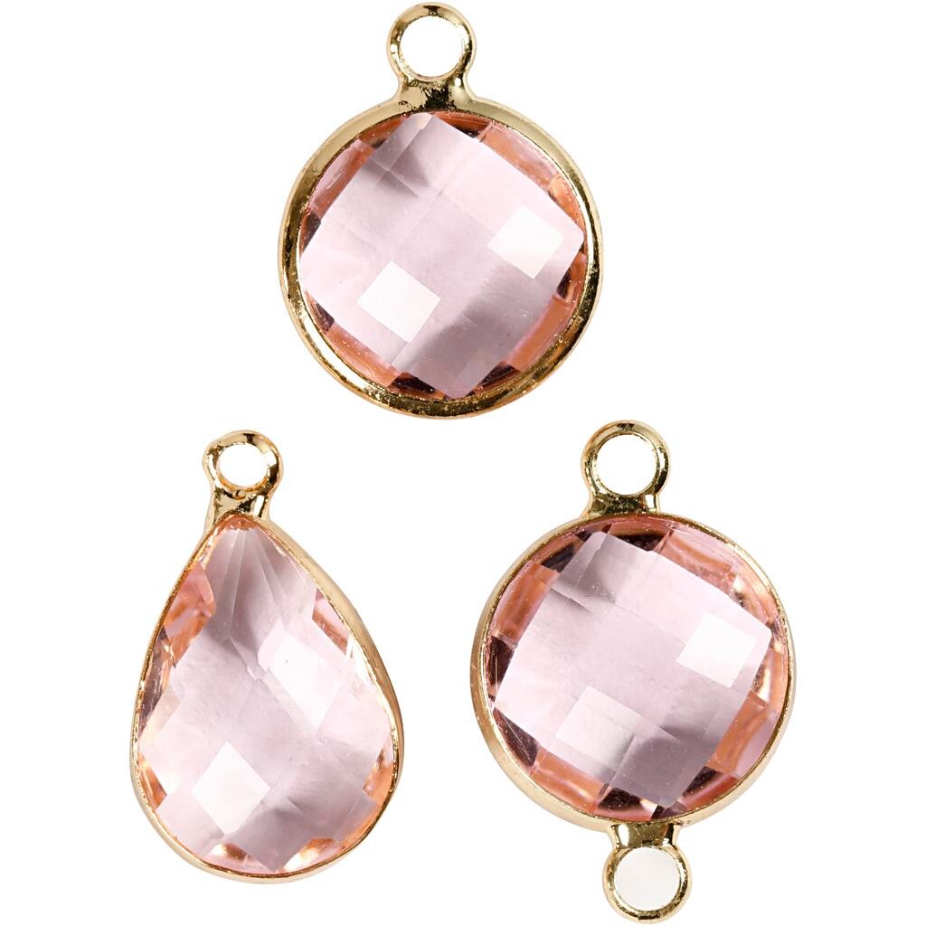 Smykkevedhæng, H: 15-20 mm, hulstr. 2 mm, lys rosa, 1pk.