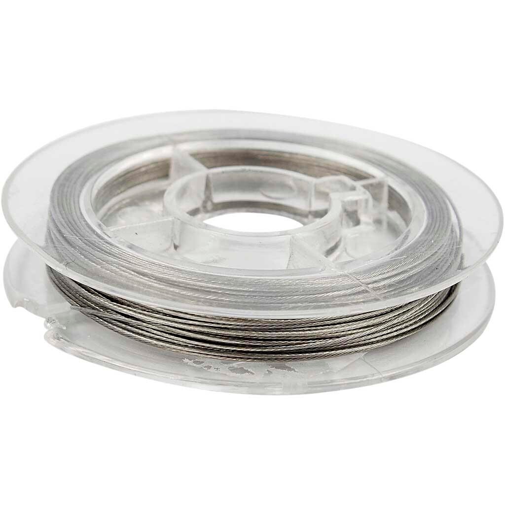 Smykkewire, tykkelse 0,38 mm, sølv, 7 strenge, 10m