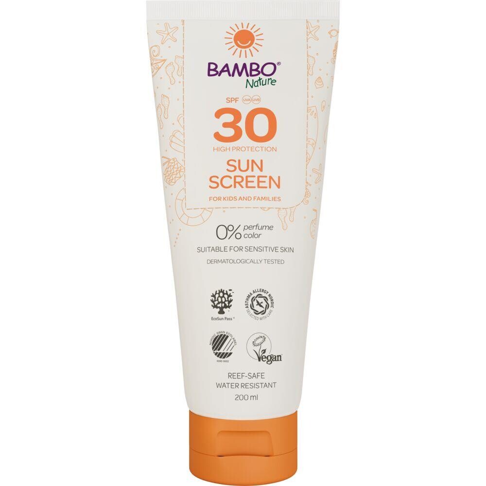 Solcreme Bambo Nature 200 ml SPF 30 uden farve og parfume - 6 stk