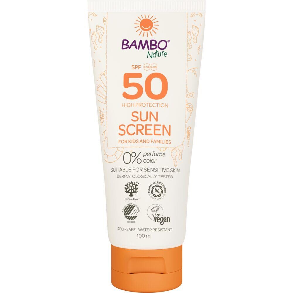 Sollotion, Bambo Nature, 100 ml, SPF 50, uden farve og parfume, 23% fedt, til længere ophold i solen, EU - 6 stk