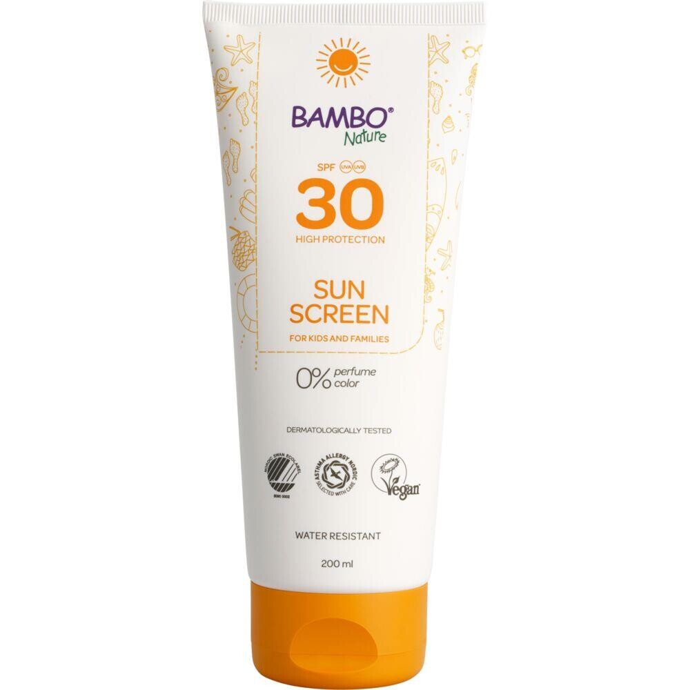 Sollotion, Bambo Nature, 200 ml, UVA- og UVB-beskyttelse, SPF 30, uden farve og parfume - 6 stk
