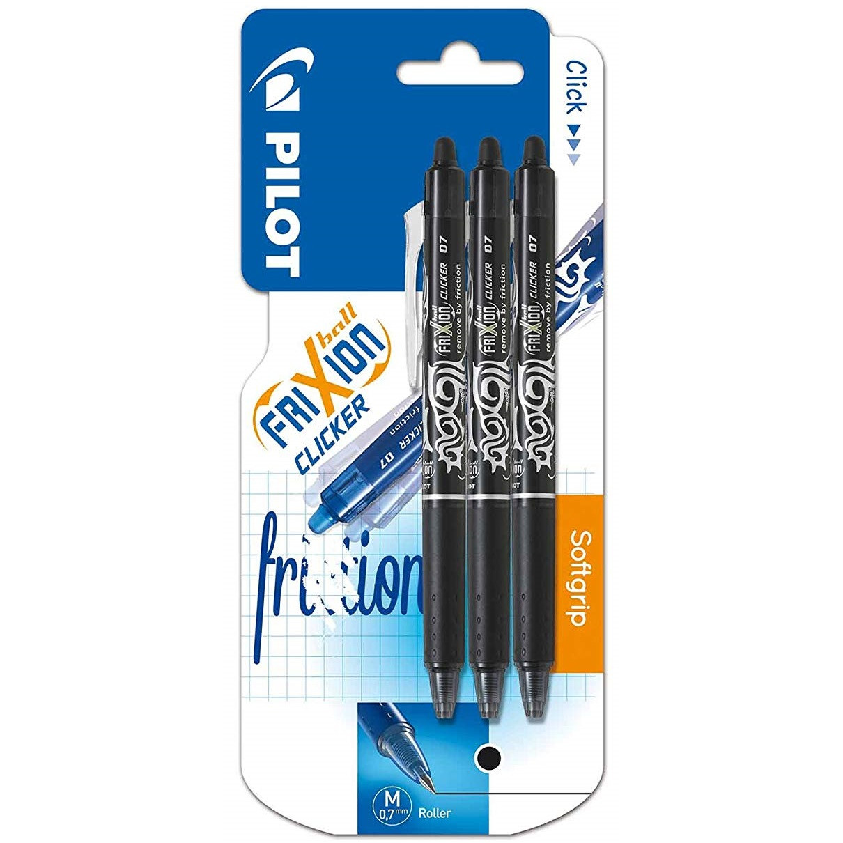 Sort Pilot Frixion Clicker 0,7 mm - Sæt med 3 stk