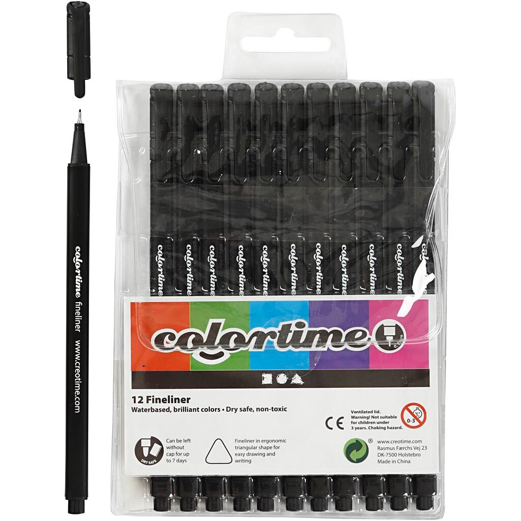 Sorte tuscher Colortime Fineliner 0,7 mm - 12 stk.