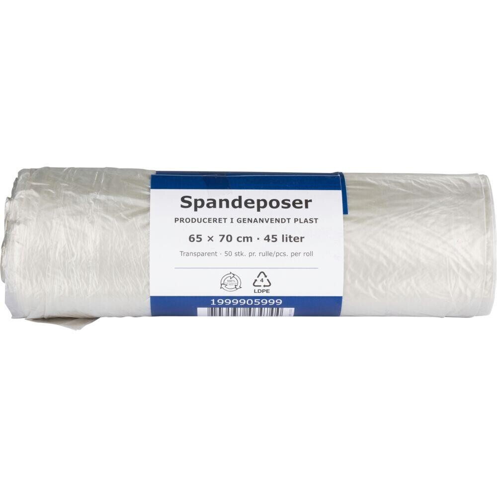 Spandepose, 45 l, klar, LDPE/genanvendt, 65x70cm, produceret i 100% genanvendt plast - 12 ruller