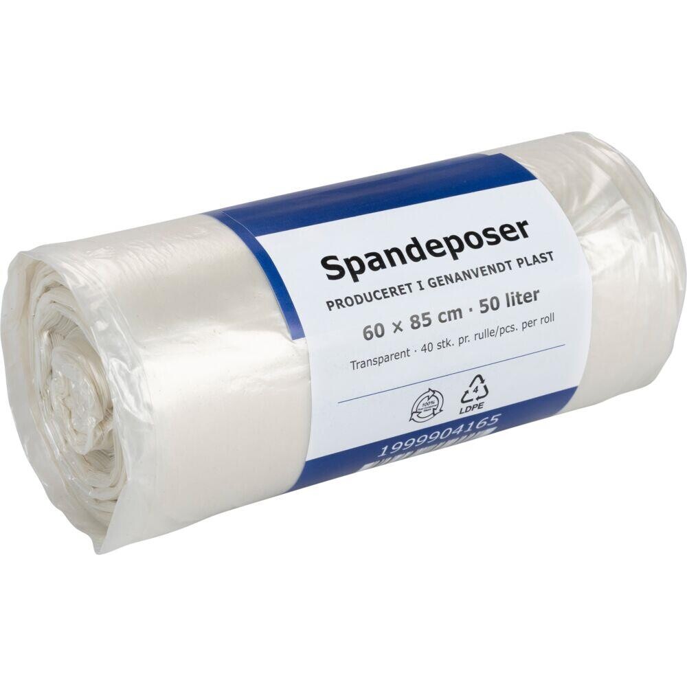 Spandepose, 50 l, klar, LDPE/genanvendt, 60x85cm, produceret i 100% genanvendt plast - 20 ruller