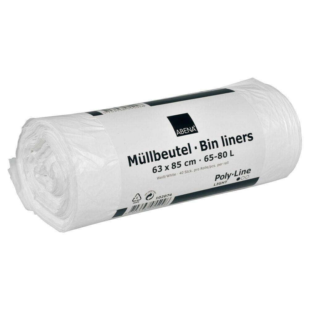 Spandepose - 65 L hvid HDPE 63 x 85 cm med stjernebund - 40 stk pr. rulle - 9 ruller