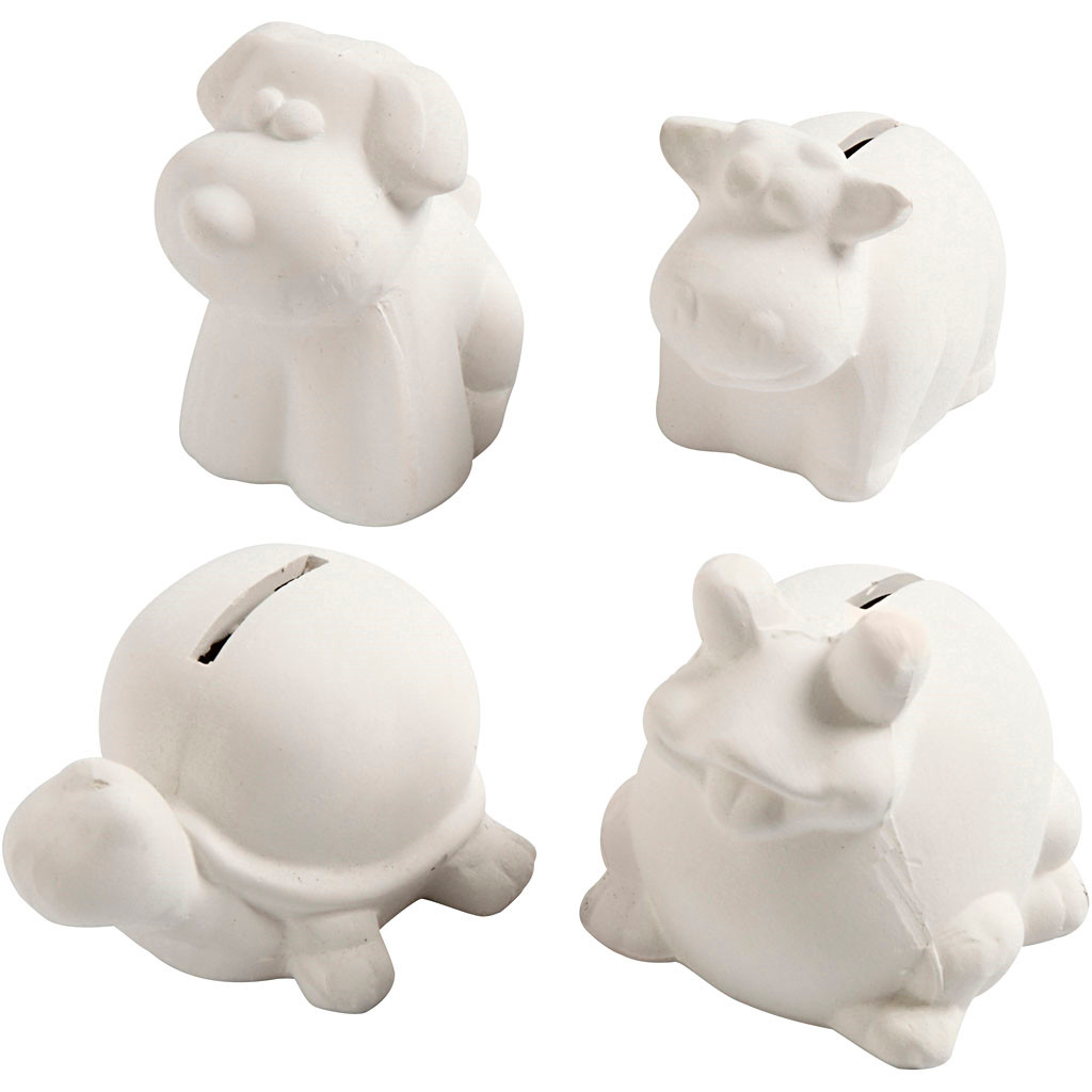 Sparebøsse dyr 7-10cm - 4 stk