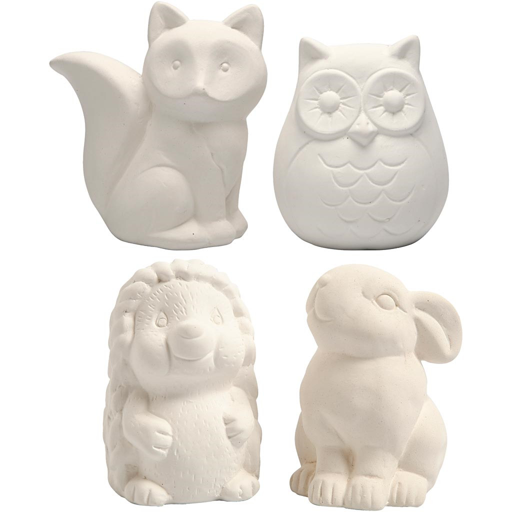 Spare gris ugle, ræv, pindsvin, hare H: 9-10cm - 4 stk
