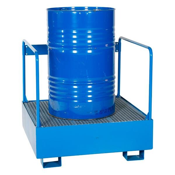 Spildbakke 1 tønder stående, rækværk, 220 l, 950 d, 950 b, 950 h, blå