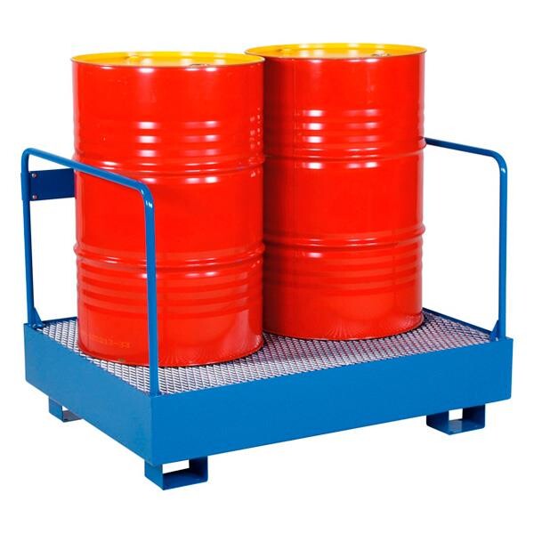 Spildbakke 2 tønder stående, rækværk, 260 l, 950 d, 1250 b, 910 h, rød