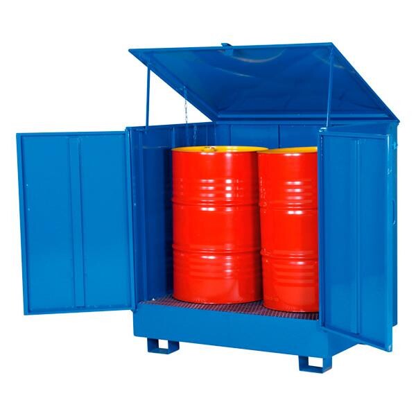Spildbakke 2 tønder stående, skab, 260 l, 950 d, 1250 b, 1350 h, rød