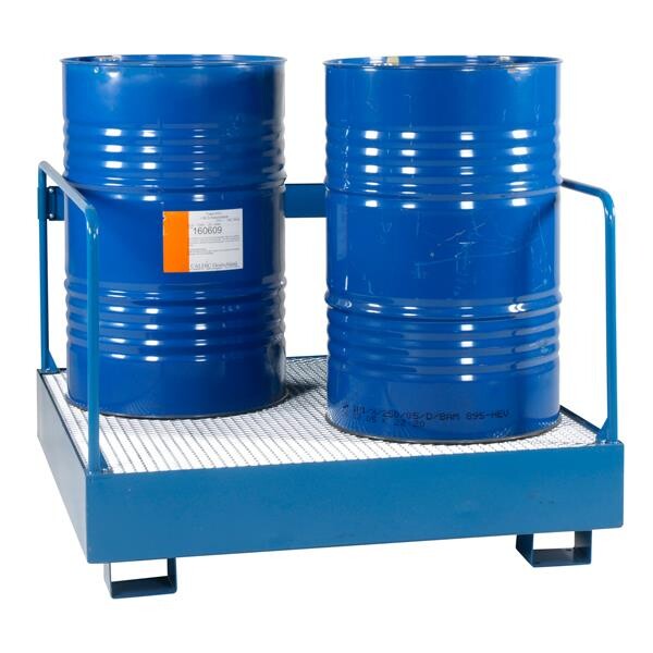 Spildbakke 4 tønder stående, rækværk, 380 l, 1250 d, 1250 b, 910 h, blå