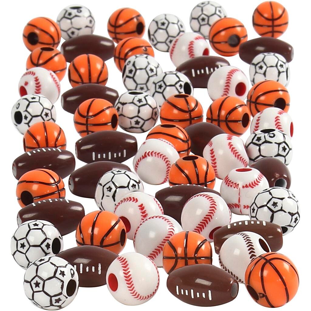 Sportsperler, str. 11-15 mm, hulstr. 3-4 mm, ass. farver, 270g, ca. 220 stk.