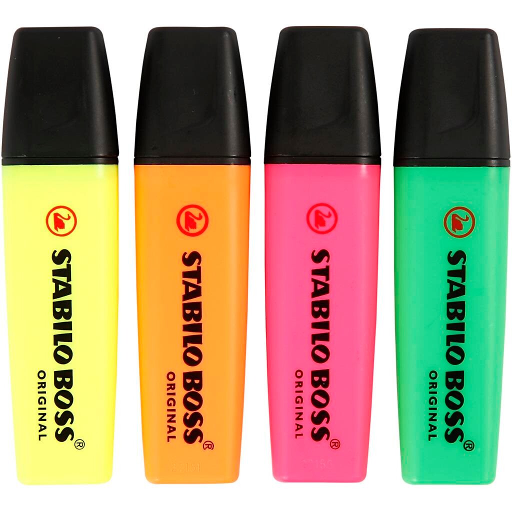 Overstregningstusch Stabilo Boss Original - Pakke med 4 farver