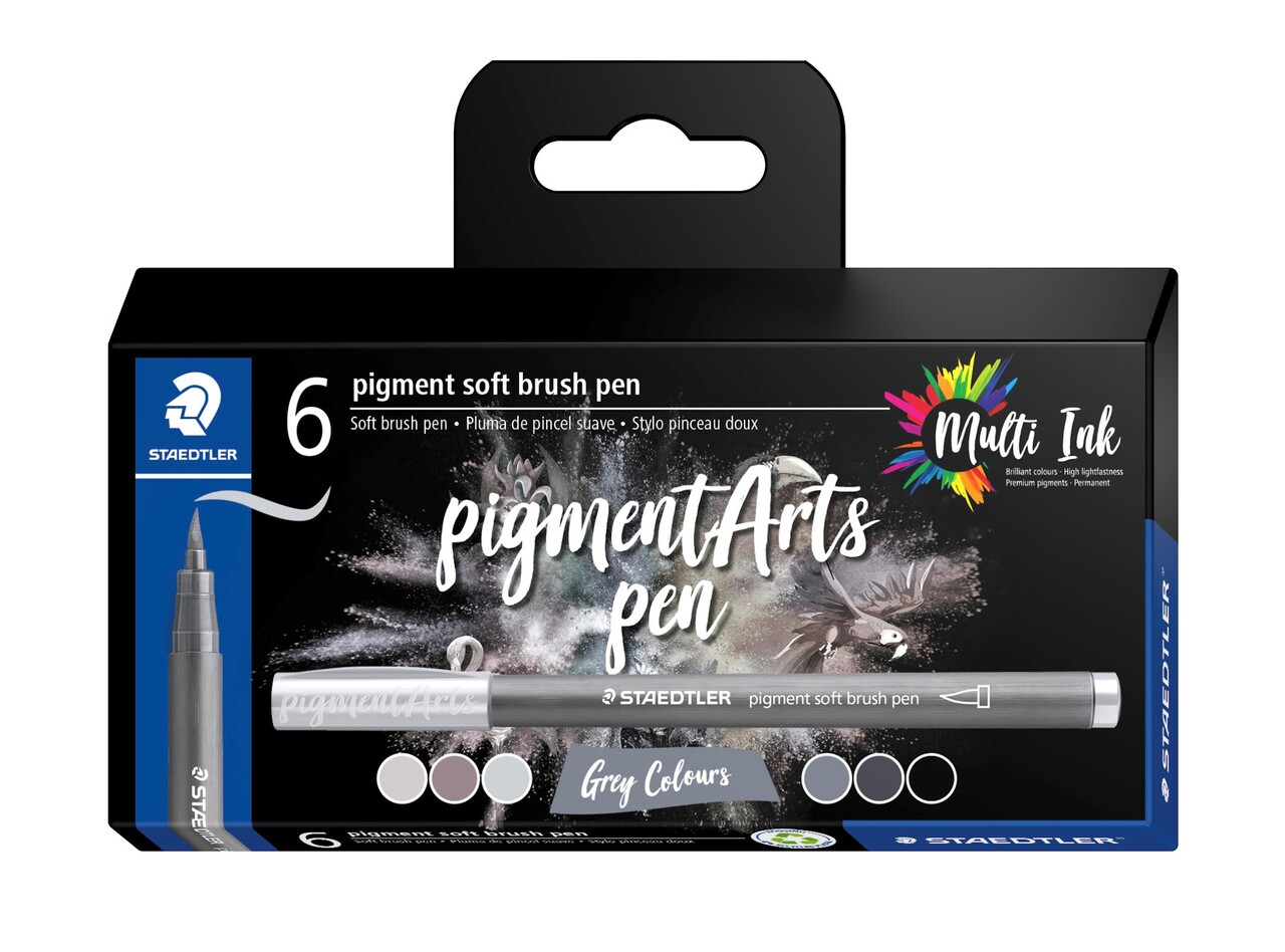 Brush pen Staedtler Pigment Arts soft ass grå/sort (6)