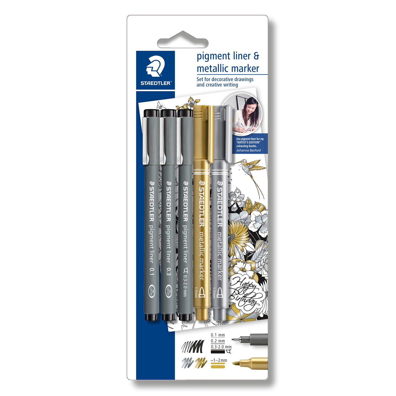 Staedtler Fineliner pigment liner sølv/guld (3+2)