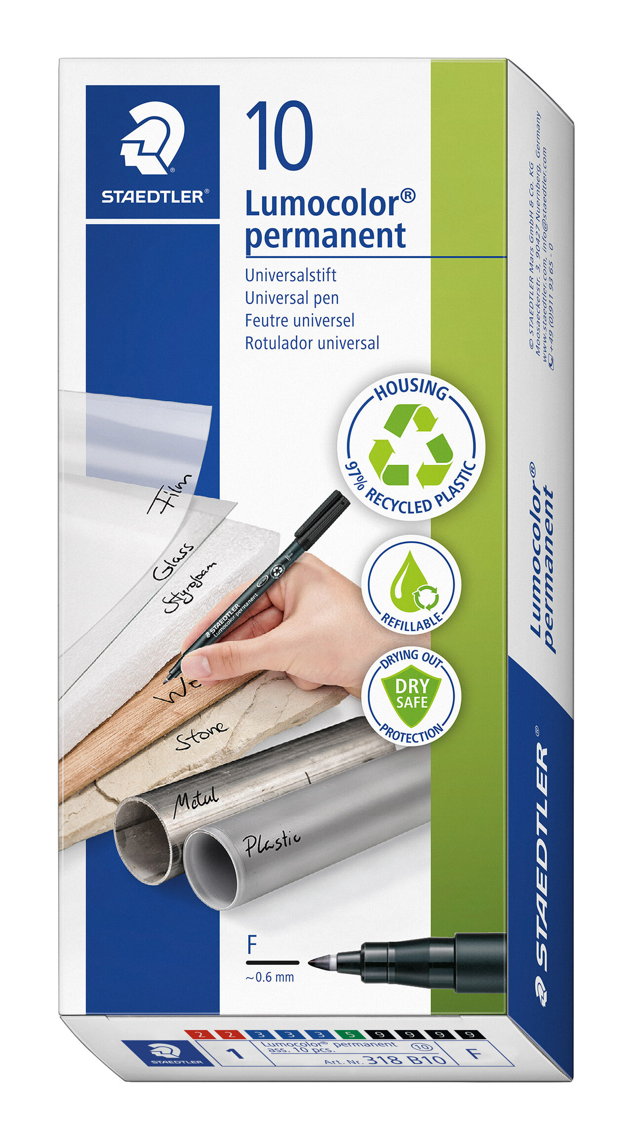 10 stk. Staedtler Marker Lumocolor Perm 0,6mm ass (10)