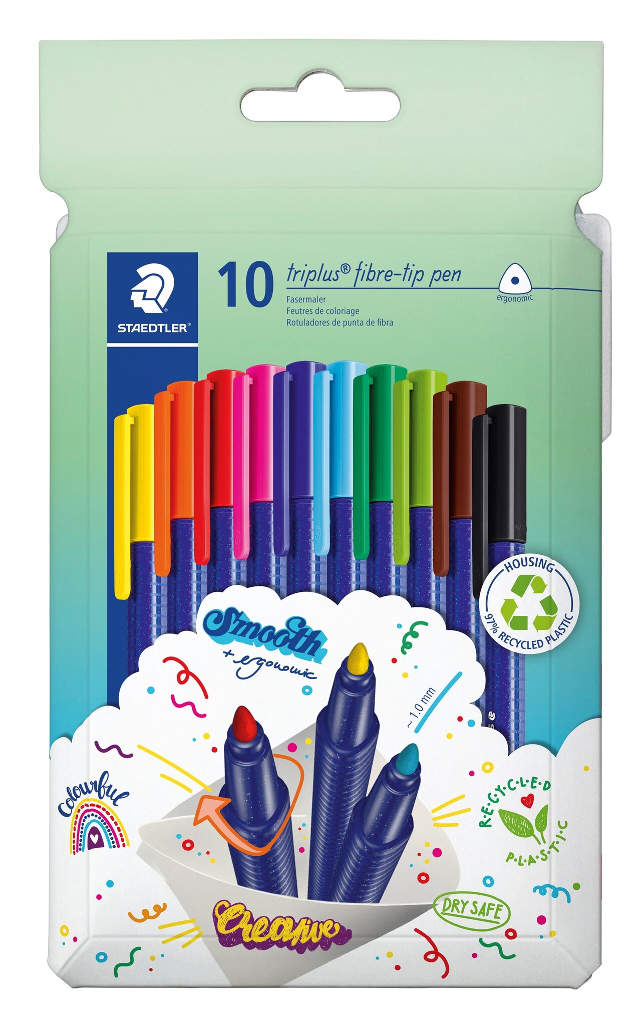 Staedtler, Fiberpen, Triplus Color 323, 1,0mm, Assorterede farver - 10 stk.