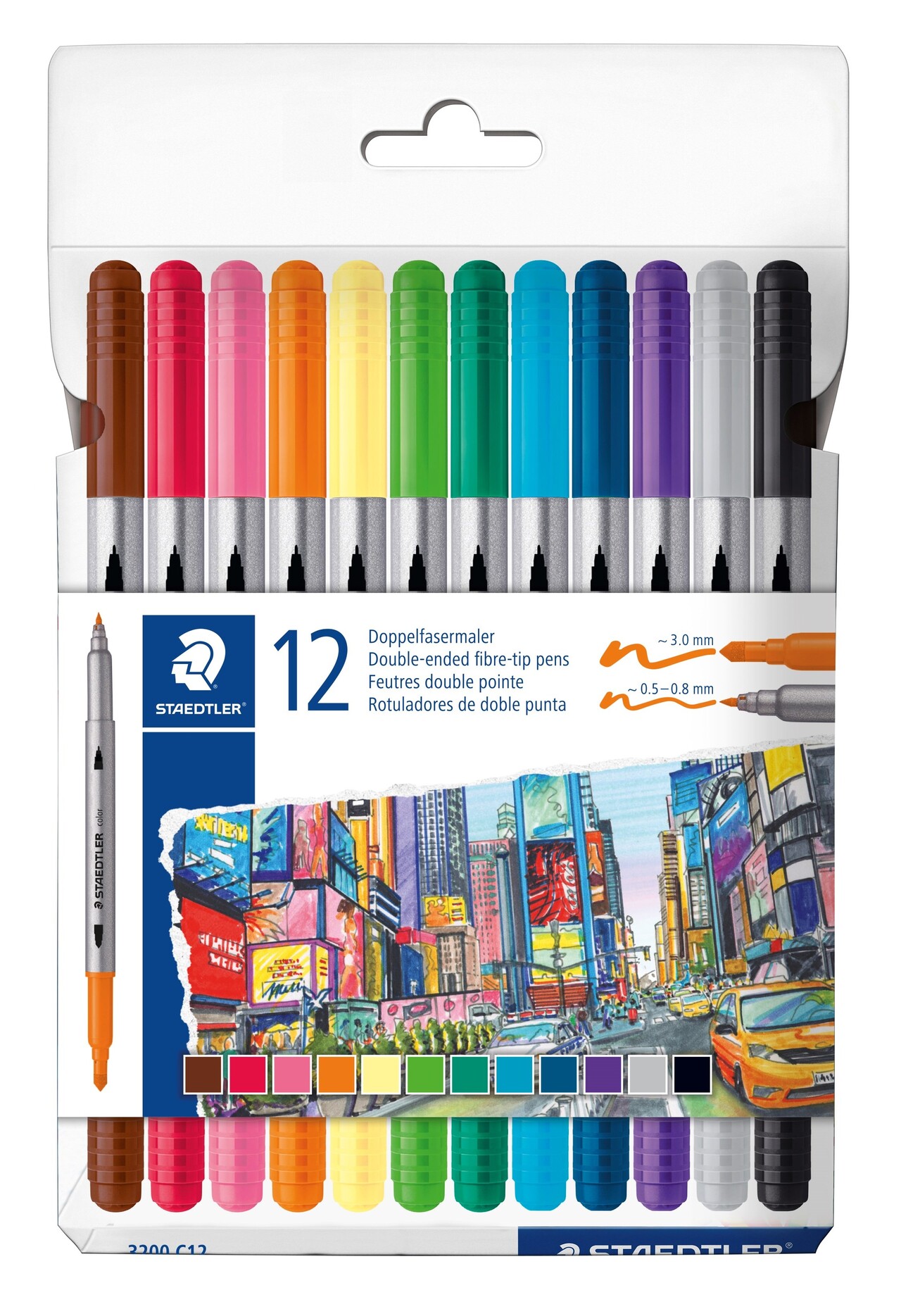 Fiberpen tusser Staedtler dobbelt basis farver ass (12)
