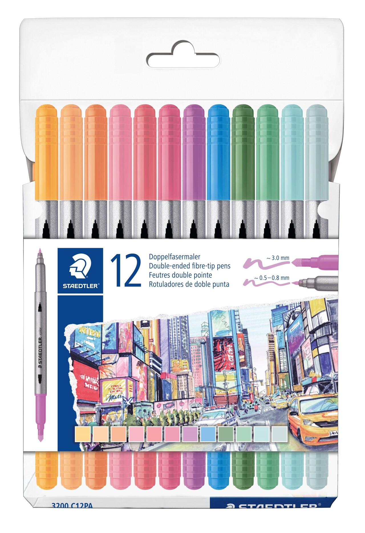 Fiberpen tusser Staedtler dobbelt pastel farver ass (12)