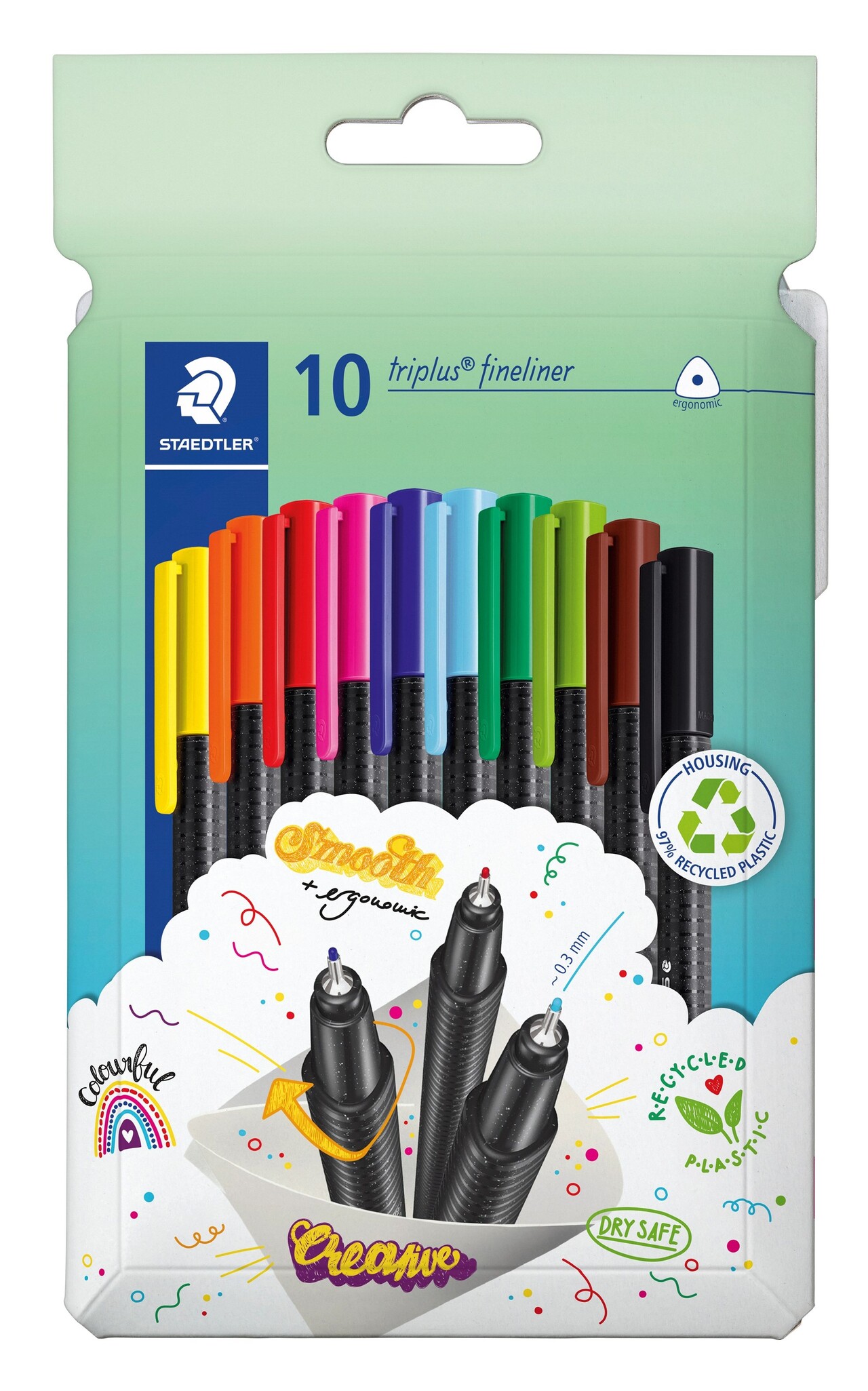 Staedtler, Fineliner Triplus, 0,3 mm, Assorterede farver - 10 stk.
