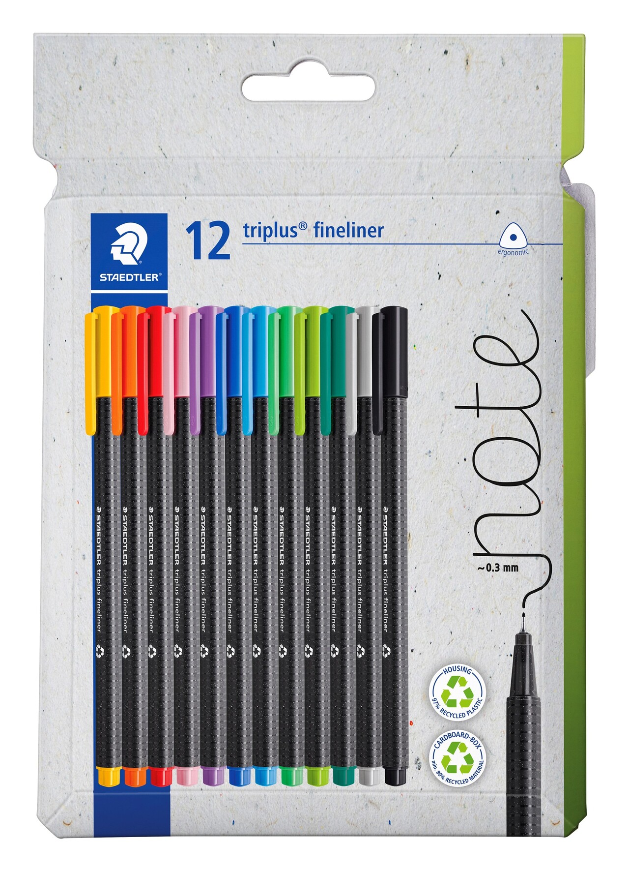Staedtler, Fineliner, Triplus, 0,3mm, Assorterede farver - 12 stk.