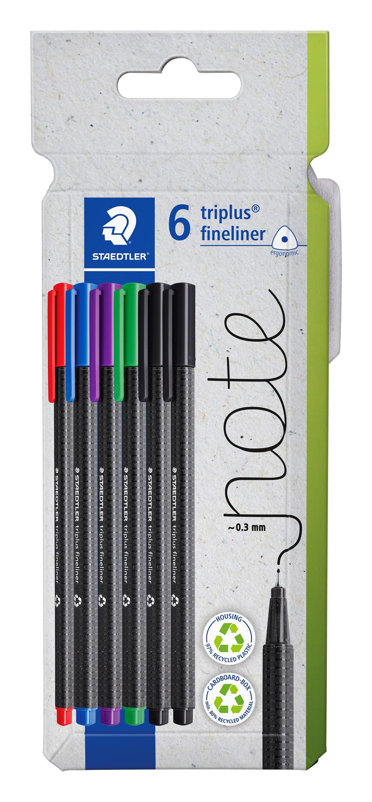Staedtler, Fineliner, Triplus, 0,3 mm, Assorterede farver - 6 stk