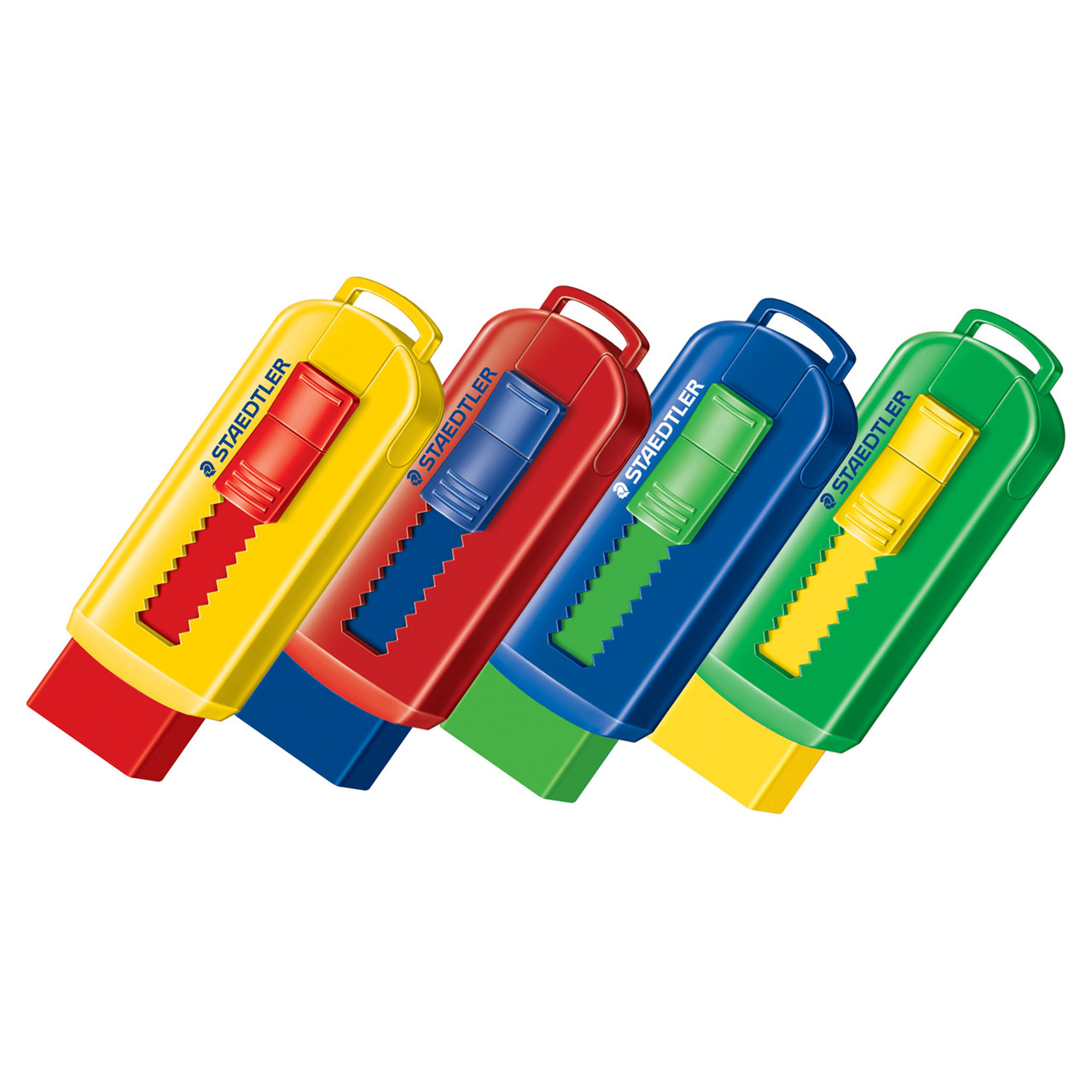 12 stk. Viskelæder Staedtler PVC frit med skub funktion ass farver - Køb minimum 12 stk.