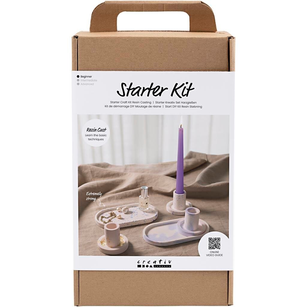 DIY støbekit - Kreakasse Resin lysestager og fade - Blå, lys pink, hvid