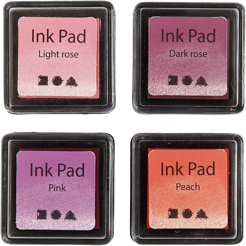 Stempelpuder fersken, pink, lys rosa, mørk rosa - 4 stk