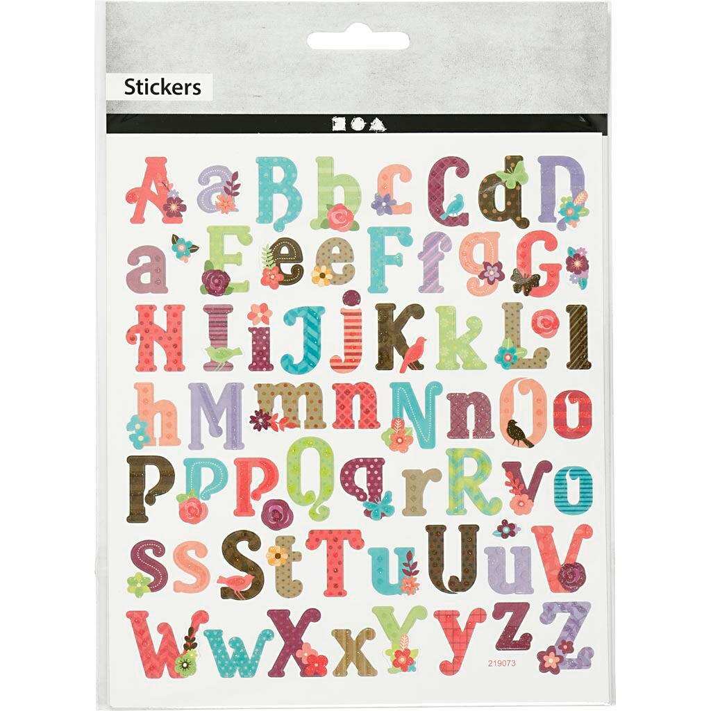 Stickers, alfabet, ark 15x16,5 cm, 1 ark