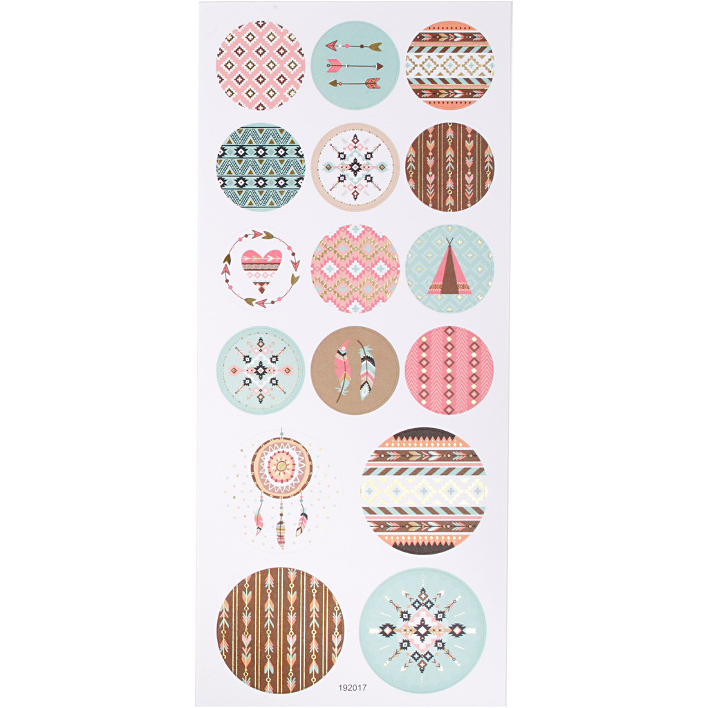 Stickers, ark 10x23 cm, ca. 16 stk., indianer, 1ark