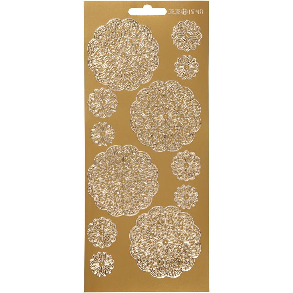 Stickers, ark 10x23 cm, guld, blomster, 1ark