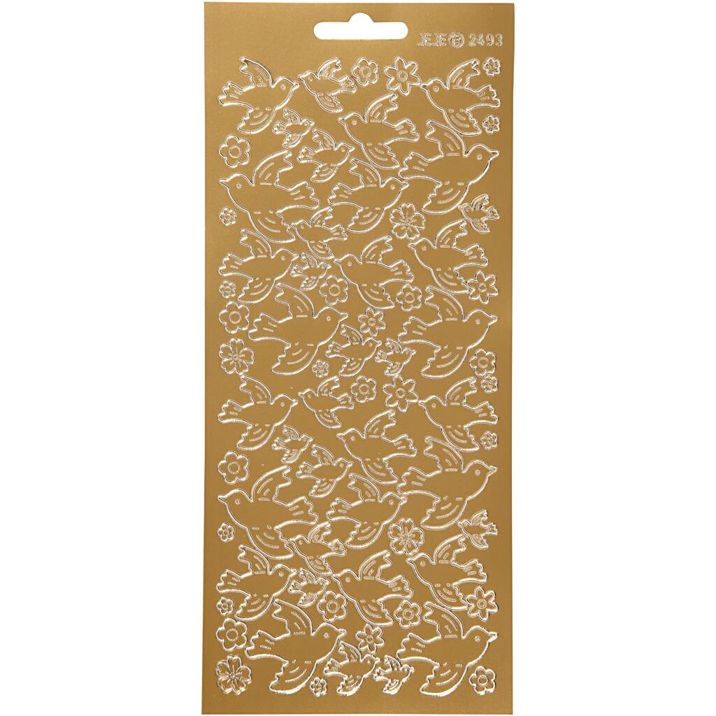 Stickers, ark 10x23 cm, guld, duer, 1ark
