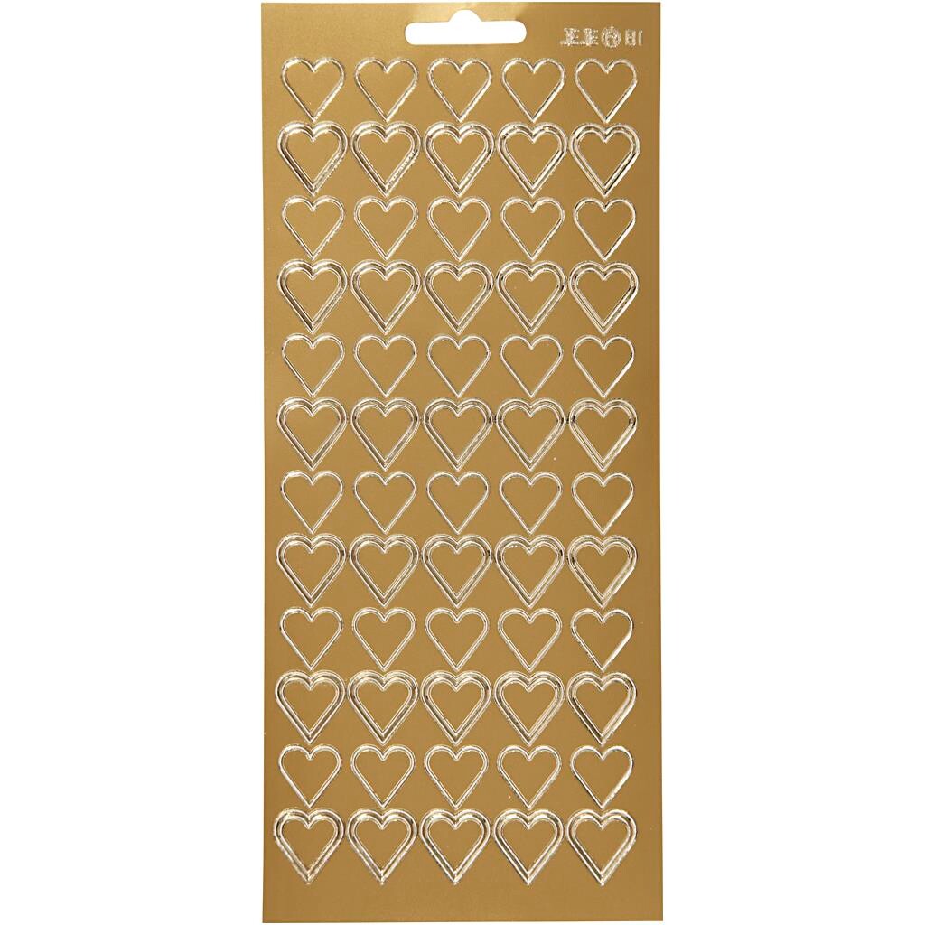 Stickers ark 10x23 cm guld hjerter 1ark
